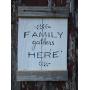 Vintage look FAMILY GATHERS HERE wheatstalks new calligraphy weathered wood sign with burlap hanger antique style old time font Vintage look FAMILY GATHERS HERE wheatstalks new calligraphy weathered wood sign with burlap hanger antique style old time font