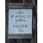 Vintage look FAMILY GATHERS HERE wheatstalks new calligraphy weathered wood sign with burlap hanger antique style old time font