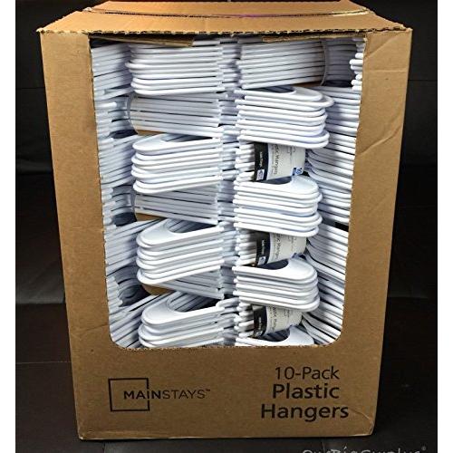 Lot 100 Mainstays Plastic Tubular Slotted White Adult Clothing Clothes Hangers