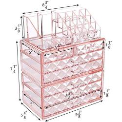 Ikee Design Acrylic Diamond Pattern Jewelry & Cosmetic Storage Display Boxes 3 Pieces Set, Pink