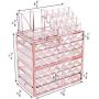 Ikee Design Acrylic Diamond Pattern Jewelry & Cosmetic Storage Display Boxes 3 Pieces Set, Pink