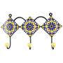 Indianshelf Handmade 1 Artistic Vintage Blue Ceramic Wheel Flower Key Hooks Tile Hanger/Wall Hooks Decorative