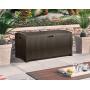 Suncast 99-Gallon Large Deck Boxes - Lightweight Resin Indoor/Outdoor Storage Container and Seat for Patio Cushions and Gardening Tools - Store Items on Patio, Garage, Yard - Mocha