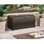 Suncast 99-Gallon Large Deck Boxes - Lightweight Resin Indoor/Outdoor Storage Container and Seat for Patio Cushions and Gardening Tools - Store Items on Patio, Garage, Yard - Mocha
