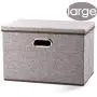 Prandom Large Foldable Storage Bin with Lid [1-Pack] Linen Fabric Decorative Storage Boxes Organizer Containers Basket Cube with Handles Divider for Bedroom Closet Office Living Room (17.7x11.8x11.8)