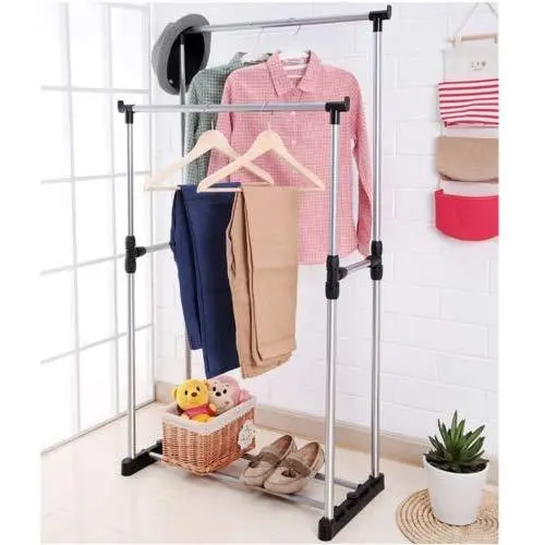 Double Heavy Duty Rail Portable Clothes Hanger Rolling Garment Rack Adjustable Double Heavy Duty Rail Portable Clothes Hanger Rolling Garment Rack Adjustable