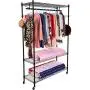 Homdox 3-Tiers Big Size Heavy Duty Wire Shelving Unit Garment Rack with Hanger Bar Wheels+2 Pair Side Hooks,Black
