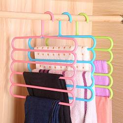 High-tech type 5 Layers Non Slip Multifunctional Clothes Hangers Pants Storage Hangers Cloth Rack Multilayer Storage Rack Hanger,Light Pink