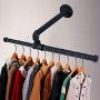 TLBTEK 20 inch Industrial Pipe Wall Mounted Clothes Rack,Heavy Duty Clothes Hanging T-Bar,Detachable Black Iron Garment Hanging Rack,Metal Clothing Towel Racks for Retail Display,Closet Organization