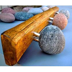 Hook hanger Coat Rack with natural Beach STONES. Stone towel hook. Rock coat hook. Wall hooks - coat rack with Smooth Beach Stones