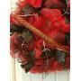 BARBED WIRE BASEBALL BAT RED AND BLACK DECO MESH WREATH -  WREATH HANGER INCLUDED