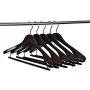 6 Quality Luxury Curved Wooden Suit Hangers Wide Wood Hanger for Coats with Velvet Bar for Pants Mahogany Finish (6)