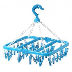 XINGKEJI Plastic Space Saving Closet Organizer 32 Peg Multifunctional Plastic Clothes Indoor and Outdoor Airer Folding Clothes Hanger Towels Socks Bras Underwear