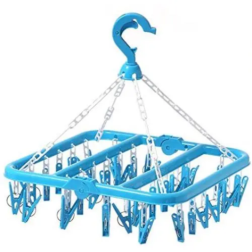 BAIYING 1pc Foldable Plastic Clothes Hanger with 32 Clips, Household Drying Rack Baby Clothes Hanger Socks Hanger Underwear Hanger for Outdoor/Indoor BAIYING 1pc Foldable Plastic Clothes Hanger with 32 Clips, Household Drying Rack Baby Clothes Hanger Socks Hanger Underwear Hanger for Outdoor/Indoor