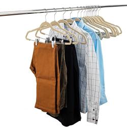 Velvet Hangers with Clips 20 Pack, Skirt/Pants Hangers, Strong & Durable Non Slip Hangers, Space Saving, Notched Shoulder Hangers, 360° Hook, Coat Hangers & Clip Hangers for Pants/Skirts.