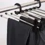 YOEDAF Multifunctional 5 in 1 Stainless Steel Pants Rack Pant Hangers, Clothes Storage Rack Adjustable Trouser Scarf 5 Tier Hanger Space Saver Pants Hanger