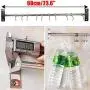 Kitchen Sliding Hooks, Stainless Steel Hanging Rack Rail Organize Kitchen Tools with 10 Utensil Removable S Hooks for Towel, Pot Pan, Spoon, Coats, Bathrobe, BBQ,Wall Mounted Hanger