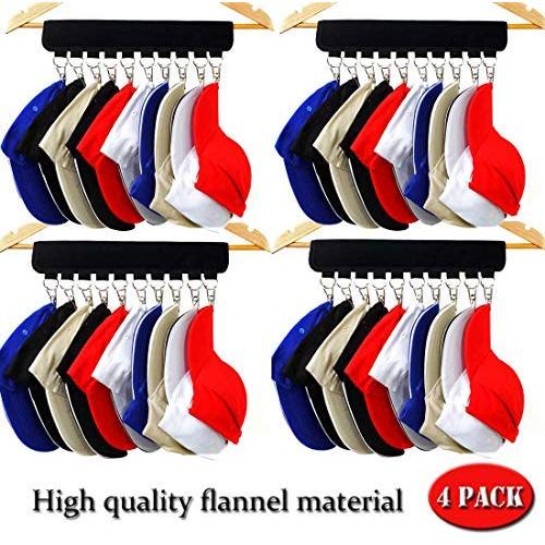 XJunion 4 Pack Cap Organizer Hanger, 10 Baseball Cap Holder, Hat Organizer for Closet - Change Your Cloth Hanger to Cap Organizer Hanger - Keep Your Hats Cleaner Than a Hat Rack - Black