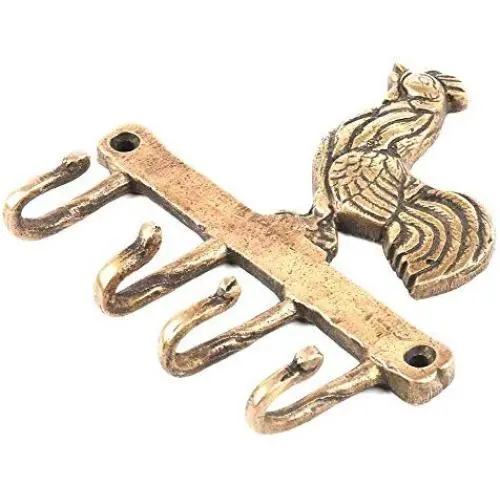 Indianshelf Handmade 1 Artistic Vintage Golden Brass Rooster Key Hooks Hangers/Wall Hooks Decorative Indianshelf Handmade 1 Artistic Vintage Golden Brass Rooster Key Hooks Hangers/Wall Hooks Decorative