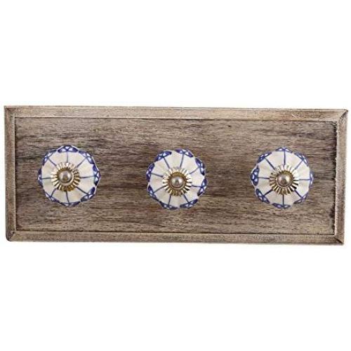 Indianshelf Handmade 1 Artistic Vintage Blue Wooden Shamrock Key Hooks Hangers/Wall Hooks Decorative