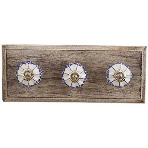 Indianshelf Handmade 1 Artistic Vintage Blue Wooden Shamrock Key Hooks Hangers/Wall Hooks Decorative Indianshelf Handmade 1 Artistic Vintage Blue Wooden Shamrock Key Hooks Hangers/Wall Hooks Decorative