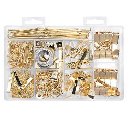 HangDone Picture Hangers Assortment 250-Pieces Assorted Sizes, Brass Plated