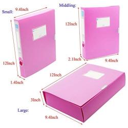 H&W 3 Pack, A4 Storage Archives Cases File Boxes Plastic with Lid, Boxes File, Height 35 55 75mm, Rose Red (WG3-Z2)