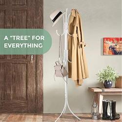 Cozzine Coat Rack Coat Tree Hat Hanger Holder 11 Hooks for Jacket Umbrella Tree Stand with Base Metal (White)