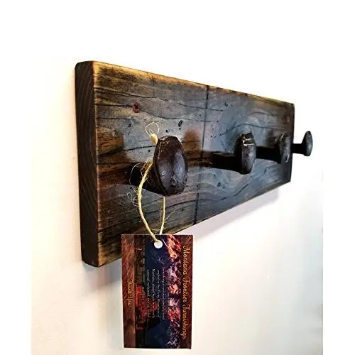 Rustic Distressed Coat and Hat Rack | 17 Inch Solid Wood Wall Mounted Rack with 4 Reclaimed Railroad Spike Hook Hangers Rustic Distressed Coat and Hat Rack | 17 Inch Solid Wood Wall Mounted Rack with 4 Reclaimed Railroad Spike Hook Hangers