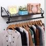 LANN Retro Iron Wall-Mounted Floating Coat Rack,with Shelf Wall Shelf Storage Racks Display Stand Hangers Clothes Drying Rack Heavy Duty (Color : Black, Size : 80cm)