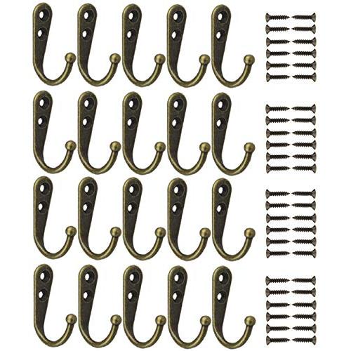 22pcs Vintage Retro Bronze Robe Hooks Wall Mounted Single Key Hook Hangers with 48pcs Screws