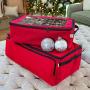 [Red Christmas Ornament Storage Boxes With Dividers] - (Holds 48 Ornaments up to 3 Inches in Diameter) | Acid-Free Removable Trays with Separators | Clear Window to Easily See Storage Bags Contents