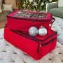 [Red Christmas Ornament Storage Boxes With Dividers] - (Holds 48 Ornaments up to 3 Inches in Diameter) | Acid-Free Removable Trays with Separators | Clear Window to Easily See Storage Bags Contents