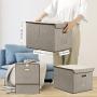 Large File Boxes with Lid [4-Pack] Filing Boxes Large Collapsible Linen Fabric Filing Storage Bin Organizer Decorative,Letter Legal Size,Gray,Office(15&quotL x 12.2&quotW x 10.75&quotH)