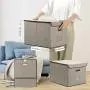 Large Storage File Boxes with Lid [3-Pack] Collapsible Linen Fabric Storage Filing Boxes Organizer Decorative,Letter Legal Size,Gray,Office(15&quotL x 12.2&quotW x 10.75&quotH)