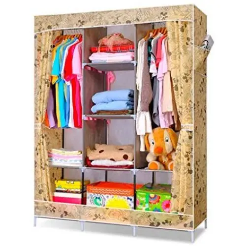 WN - Cloth Wardrobe Dustproof Assembly Folding Combination Cloth Wardrobe Coat Rack Storage Clothes Hanger Folding Storage Cabinet (Color : C)