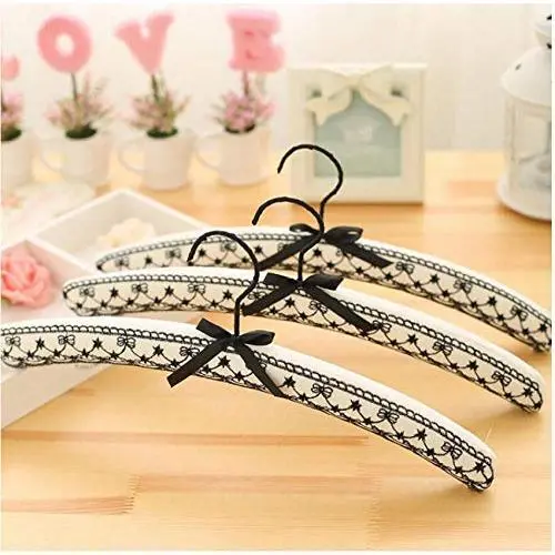 10 Pcs Fancy Gold Black Lace Fabric Padded Hanger for Wedding Dress, Beautiful Lace Satin Clothes Coats Hanger Rack for Bride Random Color 10 Pcs Fancy Gold Black Lace Fabric Padded Hanger for Wedding Dress, Beautiful Lace Satin Clothes Coats Hanger Rack for Bride Random Color
