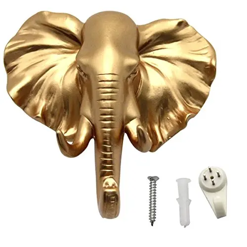 bouti1583 Single Elephant Head Ear Wall Hanger Coat Hat Hook Animal Shaped Decorative Gift Gold