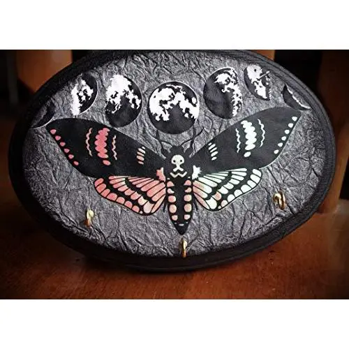 Holo Deaths Head Hawkmoth Lunar Moon Phases Hand Made 3 Hook Jewelry Key Hanger Organizer