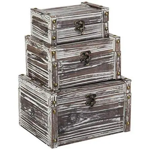 MyGift Set of 3 Rustic Torched Wood Nesting Storage Chests MyGift Set of 3 Rustic Torched Wood Nesting Storage Chests