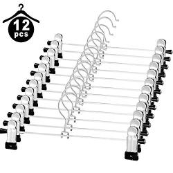 NORTHERN BROTHERS Pants-Hangers-12PCS-Skirt-Hangers-Pant-Hangers-with Clips Slack Hangers Pants Trouser Hangers Clothes Hangers for Pants