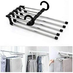 DNJKSA Fashion 5 in 1 Pant Rack Shelves Stainless Steel Clothes Hangers Multi-Functional Wardrobe Magic Hanger(Random Color)