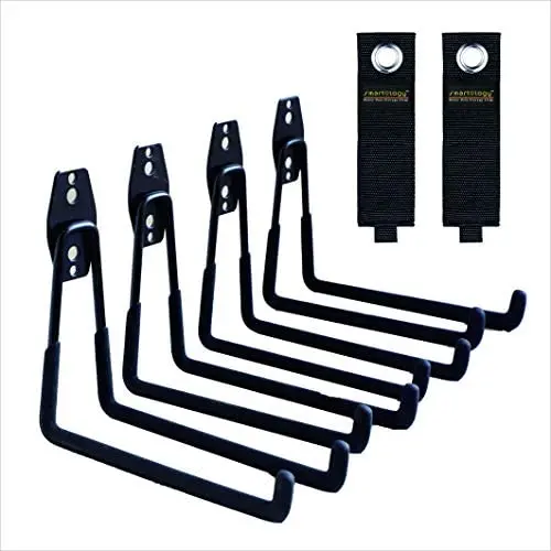 Garage Hooks, 4 Pack Wall Mount Storage Hanger with 2 Extension Cord Holder Organizer, Heavy-Duty 7.5 inch Long Hooks for Ladder, Ski, Sports, Utility, Garden Tool, Hose Storage Rack Organization Garage Hooks, 4 Pack Wall Mount Storage Hanger with 2 Extension Cord Holder Organizer, Heavy-Duty 7.5 inch Long Hooks for Ladder, Ski, Sports, Utility, Garden Tool, Hose Storage Rack Organization