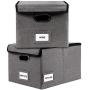 InStorages Collapsible File Boxes Storage Organizer with Lid，Decorative Linen Filing and Letter/Legal Storage Bins Grey(2 Pack)