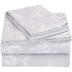 Pinzon Cotton Flannel Bed Sheet Set - Twin XL, Floral Grey