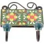 Indianshelf Handmade 1 Artistic Vintage Green Ceramic Floral Wall Tile Hooks Hangers/Key Hooks for Clothes