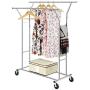 Top_Quality555 Chrome Double Rail Rolling Clothes Rack Clothing Storage Hanger Shelf Garment Stand Heavy Duty