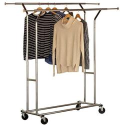 DecoBros Supreme Commercial Grade Double Rail Garment Rolling Rack, Chrome Finish