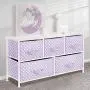 mDesign 5-Drawer Dresser Storage Unit - Sturdy Steel Frame, Wood Top and Easy Pull Fabric Bins in 2 Sizes - Multi-Bin Organizer for Child/Kids Bedroom or Nursery - Light Purple with White Polka Dots