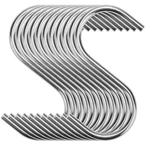 One76 10 Pack S Shaped Hanging Hooks, Heavy Duty Stainless Steel S Hooks Pan Pot Holder Rack Hooks Hanging Hangers for Kitchenware Pots Utensils Clothes Bags Towels Plants (10Pcs Silver)
